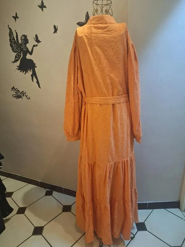 Vestido largo naranja y bordados ingleses (100% algodón) – photo 5